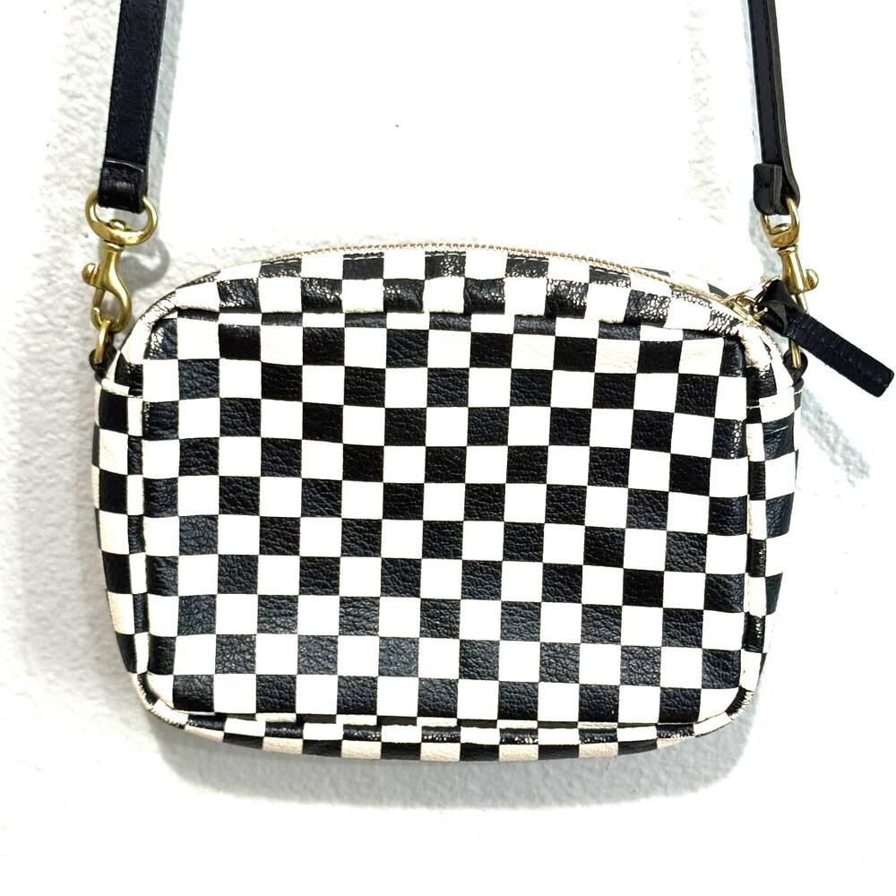 Clare V Mini Sac Black & White Checker Goatskin Leather Crossbody USA - Picture 4 of 9